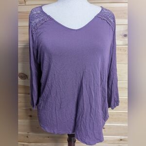 Signature Studio Plus Size 1X Purple Lace Top Blouse Shirt